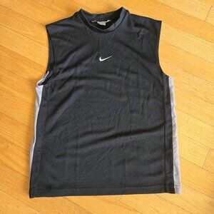 VINTAGE NIKE MESH TANK BLACK WHITE STRIPE EMBROIDERED CENTER CHECK MEDIUM Y2K